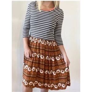 Matilda Jane Womens Winsome Dress Navy White Orange Floral Stripe SMALL